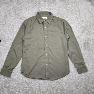 BUCK MASON cotton rayon button up work shirt Size Medium M Army Green USA Olive